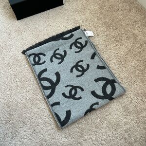 Chanel reversible logo scarf.